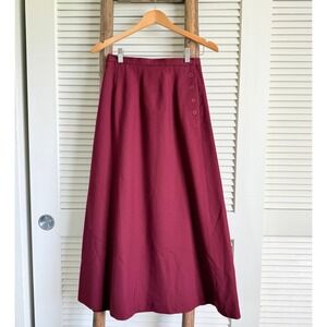 Talbots Petites Burgundy 100% Wool Maxi Skirt Side Button A-Line Vintage Wine